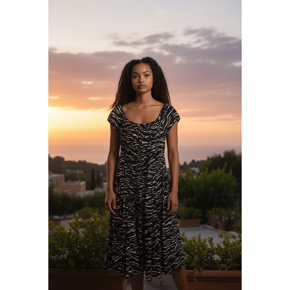 INC International Concepts Women's large Zebra Print Smocked Waist Maxi Dress
